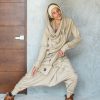 Cream Beige Cotton Harem Pants: Drop Crotch Ninja