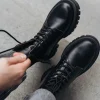Handmade Black Leather Work Boots Lace Up Combat