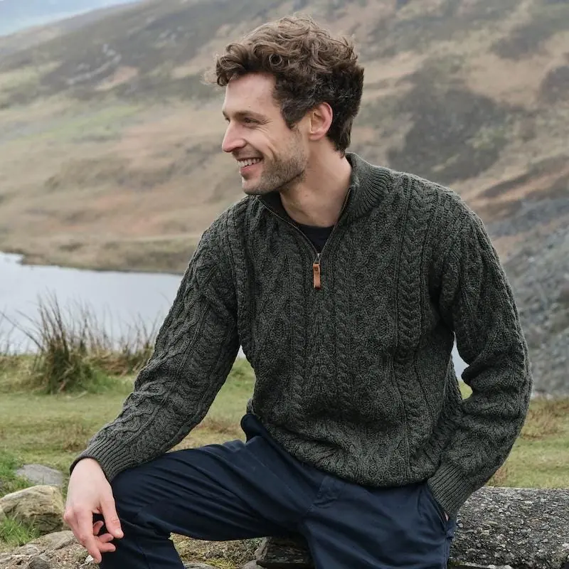 Men’s Merino Wool Half-zip Aran Sweater