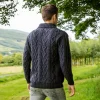 Men's Merino Wool Aran Sweater: V-neck Irish Knit Jumper