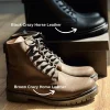 Vintage Brown And Black Crazy Horse Leather Boots